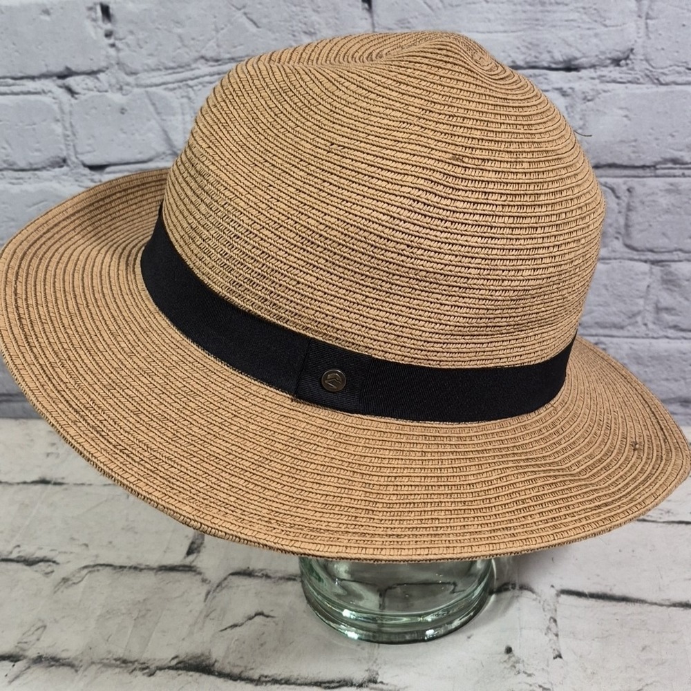 Sunday‎ Afternoons Panama Hat Womens M Tan Paper Straw Black Band Summer